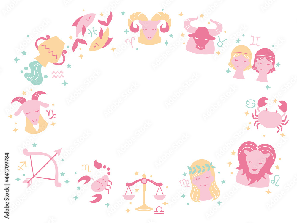 Zodiac sign frame background かわいい12星座のフレーム　背景