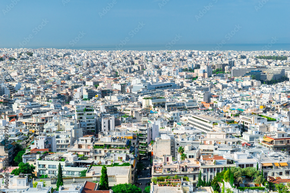 Athens city panorama seen from the Acropolis in Greece