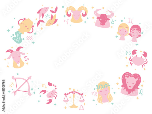 Zodiac sign frame background かわいい12星座のフレーム　背景