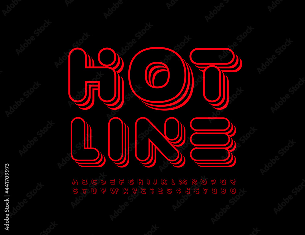 Vector business sign Hotline with Red layered Font. Techno set of Alphabet Letters and Numbers Vector business sign Hotline with Red layered Font. Techno set of Alphabet Letters and Numbers