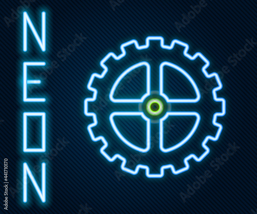 Glowing neon line Bicycle sprocket crank icon isolated on black background. Colorful outline concept. Vector