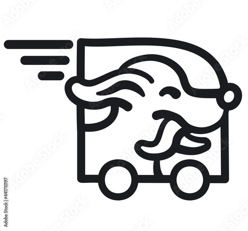 outline illustration of the dog in a car logo for pet transportation service