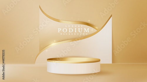 3d gold podium on luxury brown background scene. Empty space to place products or text for advertising. vector illustration.