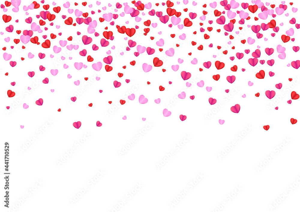 Red Confetti Background White Vector. Mother Pattern Heart. Pink Cut Texture. Tender Heart Fall Backdrop. Fond Party Illustration.