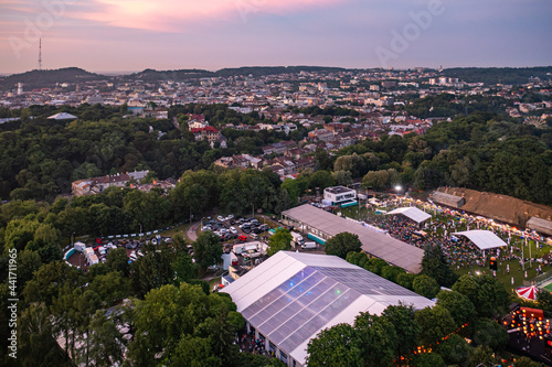 Leopolis Jazz Fest 2021. Stage dedicated to Eddie Rosner. Picnic zone. Aerial view from drone photo