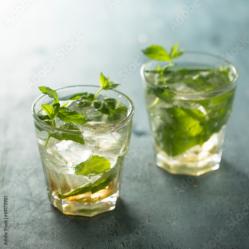 Traditional refreshing Mojito cocktail with fresh mint