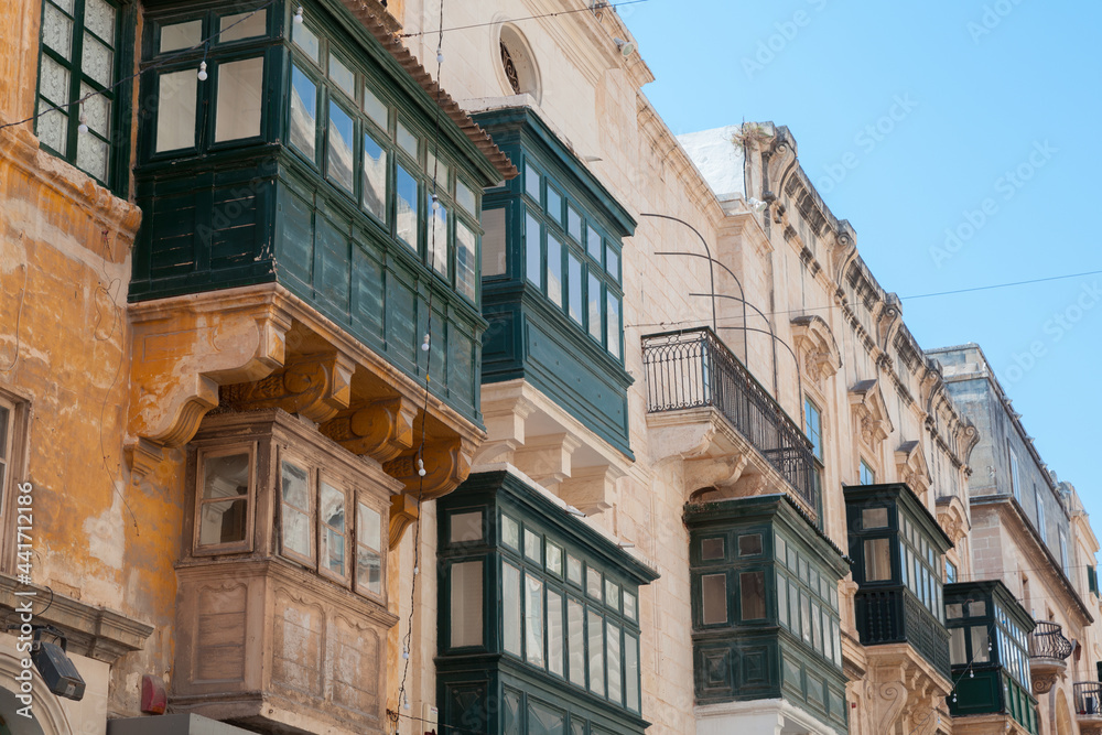 Traditional living houses facades, Valletta, Malta