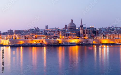 Valletta old town panoramic night view, Malta. Coastal landscape © evannovostro