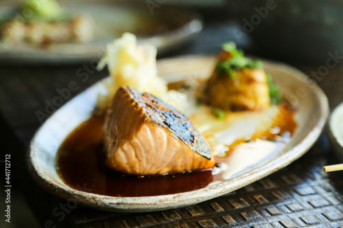 Grilled salmon with pickled ginger