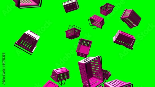 Purple plastic shopping baskets on green chroma key background.
Loop able abstract animation for background. photo