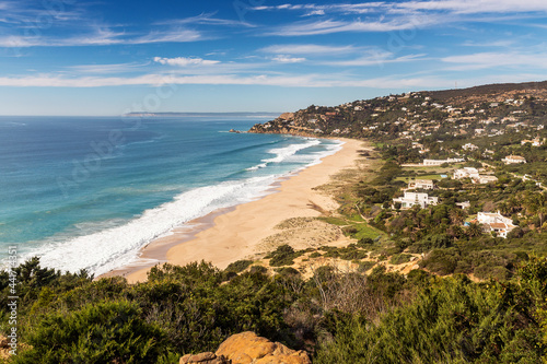 Los Alemanes beach aerial view in Atlanterra, Tarifa, Cadiz Province, Andalusia, Spain