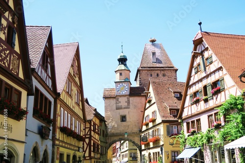 The small town Rothenburgob der Tauber with many preserved colorful medieval half timbered houses. This is the entrance tower of the town.