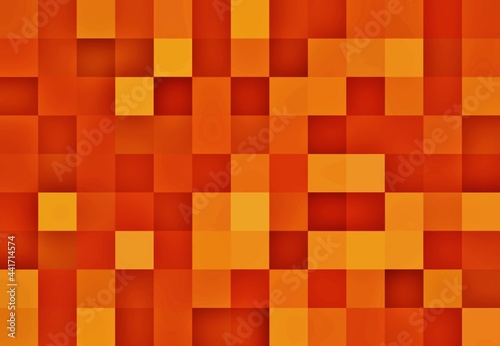 Abstract Mosaic Background In Intensive Fire Colors, Pixel Background in Red And Orange. Mix of Dark Colors And Light Colors. Background For Cards, Poster or Website. Digital Imaging.