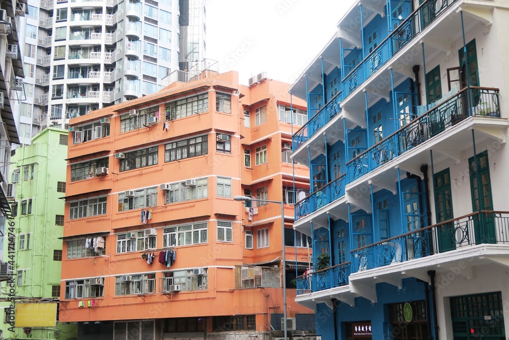 Historical colorful buildings in Hong Kong