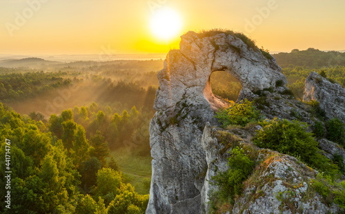 Okiennik wielki rock during sunrise - Jura Krakowsko-Czestochowska - Poland