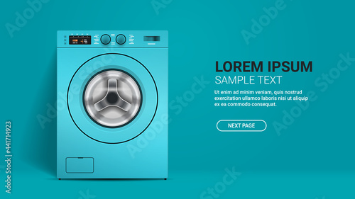 realistic washing machine front view of blue washer domestic appliance concept horizontal