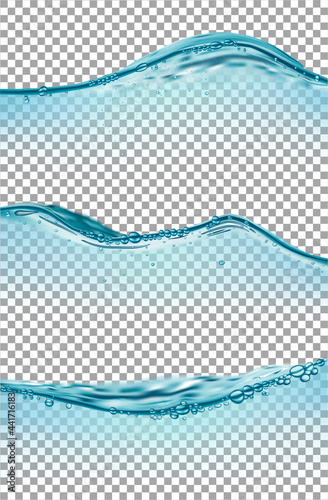 Set of small waves of water on a transparent background. Vector illustration