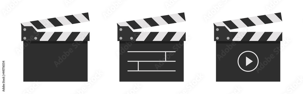 Fototapeta premium Realistic clap board on white background. Open movie clapper board icon isolated. Filmmaking signs. Vector illustration.