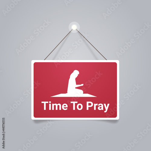 religious muslim character silhouette kneeling and praying time to pray hanging board