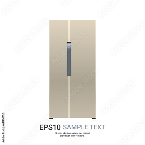 golden refrigerator side by side fridge freezer modern kitchen household home appliance concept