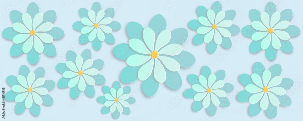 Abstract green flowers paper cut effect on blue background. Abstract green flowers paper cut effect on blue background.