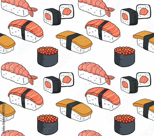 seamless pattern with sushi on white background