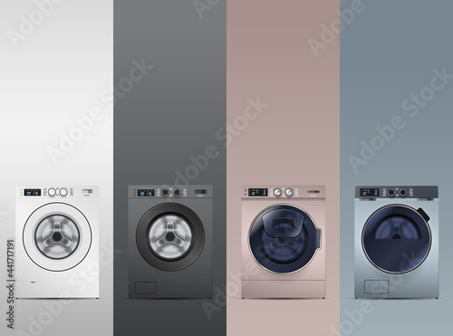 set realistic washing machines modern washers collection domestic household appliances concept