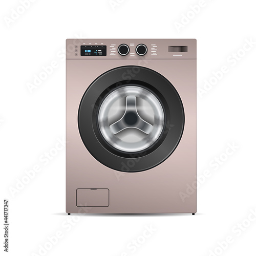 washing machine isolated on white background front view of steel washer domestic household appliance