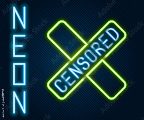 Glowing neon line Censored stamp icon isolated on black background. Colorful outline concept. Vector