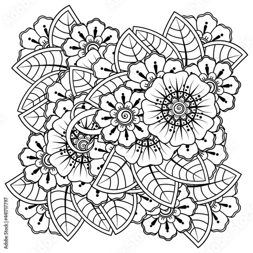 Mehndi flower decorative ornament in ethnic oriental style. doodle ornament. outline hand draw illustration. coloring book page.