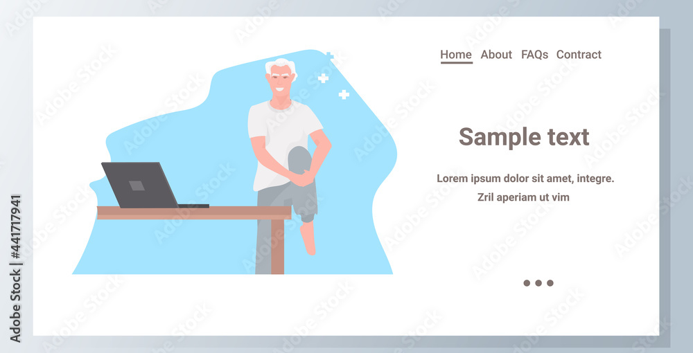 senior man using laptop gray haired character sitting at workplace table horizontal senior man using laptop gray haired character sitting at workplace table horizontal