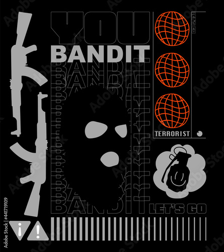 Abstraction bandit. rave art poster, and text design.