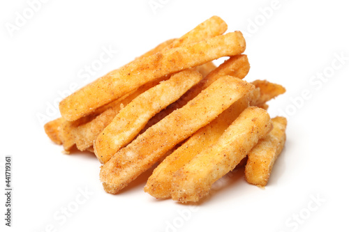 french fries on white background 