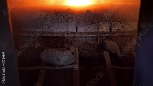 Roasting furnace. Industrial process of production of cement clinker or expanded clay. An industrial enterprise for the processing of cement. A red-hot furnace on the territory of a cement plant