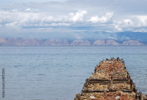 Abandoned pier on the shore of Baikal, Olkhon. High quality photo