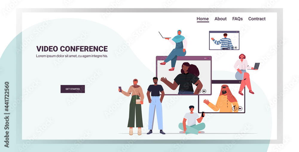 © mast3r - mix race people chatting during video call with friends in web browser windows online conference © mast3r - mix race people chatting during video call with friends in web browser windows online conference