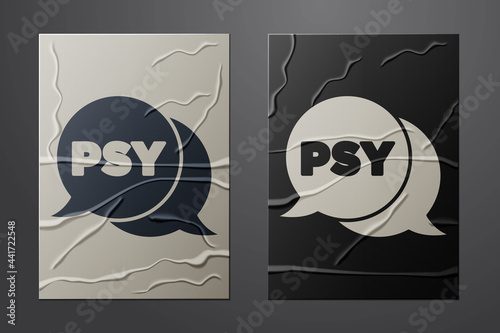 White Psychology icon isolated on crumpled paper background. Psi symbol. Mental health concept, psychoanalysis analysis and psychotherapy. Paper art style. Vector