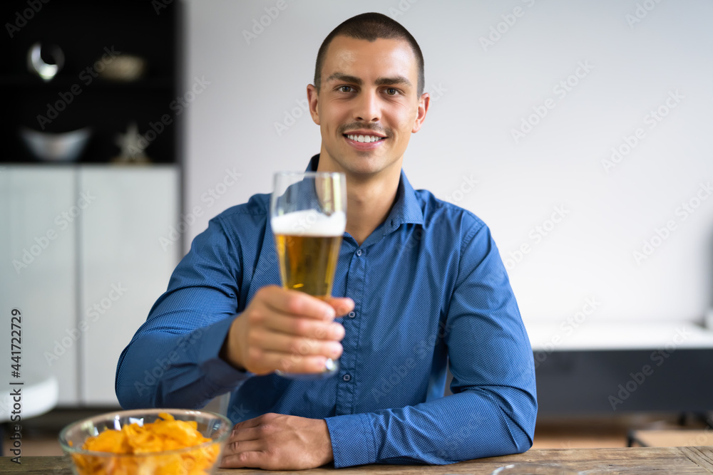 Man Beer Drinking Video Conference Chat Man Beer Drinking Video Conference Chat