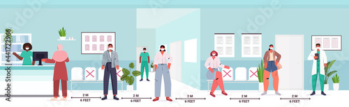 mix race patients keeping distance to prevent coronavirus social distancing concept
