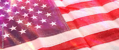 Fototapeta Naklejka Na Ścianę i Meble -  American flag with glitter bokeh background