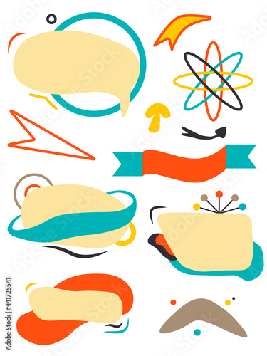 Mid century colorful element set. Different modern abstract shapes for text