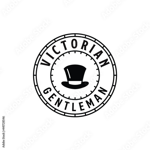 victorian hat stamp label badge sticker emblem logo design vector