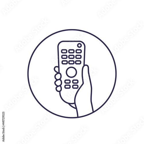 tv remote control, rc in hand line icon