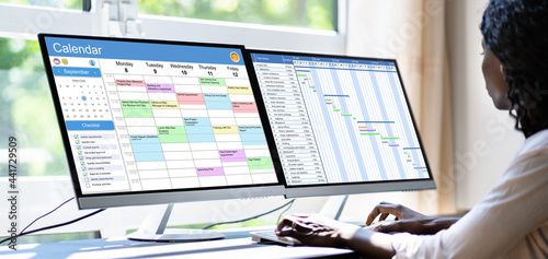 Employees Staff Schedule And Time Reports Or Computer