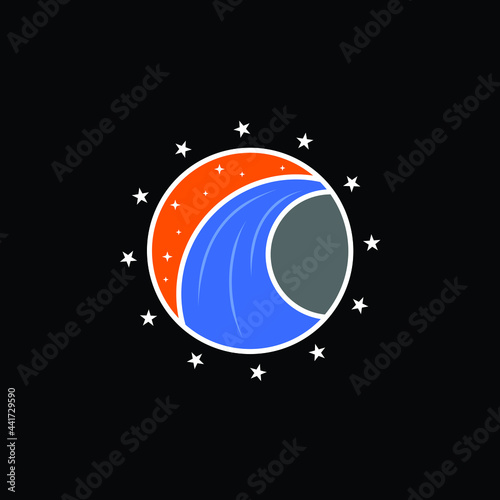 colorful river creek crescent logo stamp label badge vector design illustration
