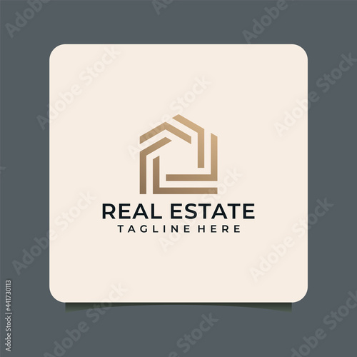 Monogram gradient real estate logo. Logo can be used for icon, building, construction, and architecture company