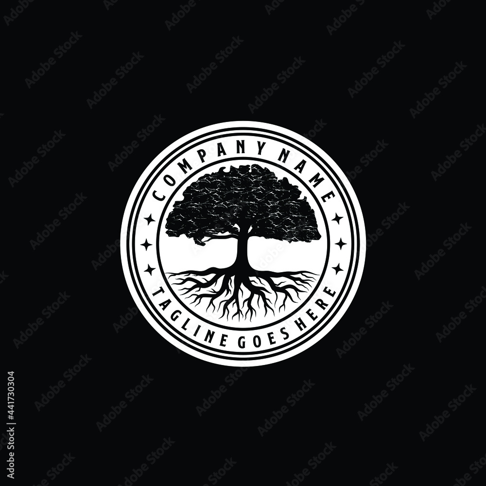 oak banyan tree of life family logo stamp label sticker badge vector ...