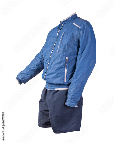 mens  jacket and sports shorts isolated on white background. fashionable casual wear photo