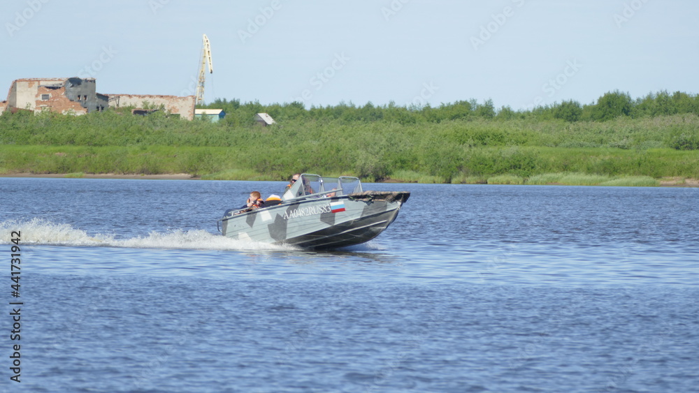 Fototapeta premium naryan-mar. Nenets Autonomous Okrug. Russia. 06.26.2021. summer navigation on the Pechora river 