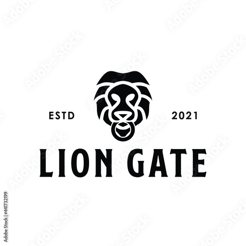 lion gate door knocker silhouette logo design vector